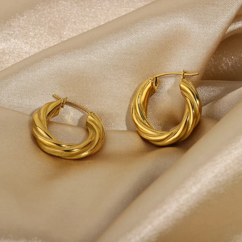 20mm Unique Bold Twist Hoop Earrings 18K Gold Plated Stainless Steel Twist Hoop Earrings for Women - Image 5