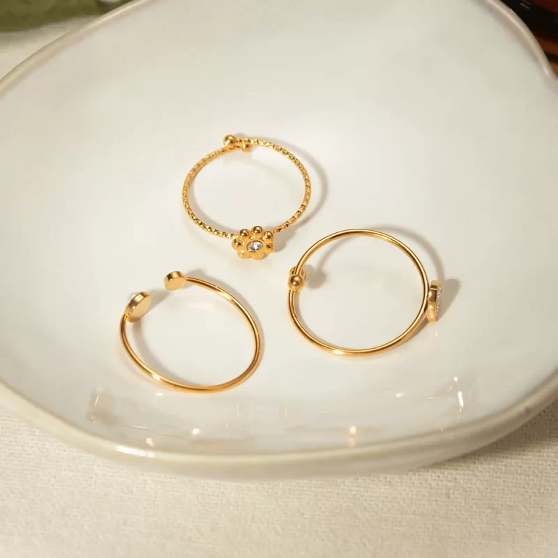J&D New Trendy 18k Gold Plated Stainless Steel Jewelry Thine Adjustable Flower Finger Ring Set Women - Image 2