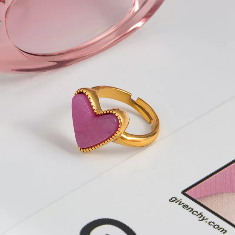 J&D 18K Gold Plated Stainless Steel Fine Jewelry Heart-Shaped Diamond Cut Rings for Weddings Engagements Parties Trendy Wedding - Image 4