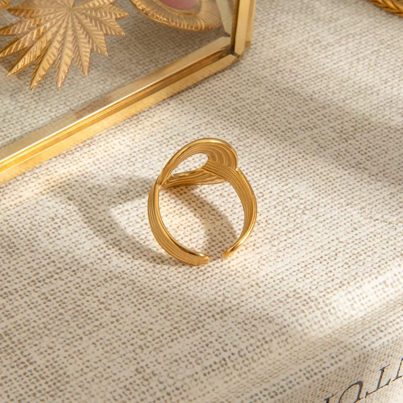 Women's Style 18K Gold Stainless Steel Threaded Round Hollow Open Ring - Image 3
