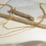 Fashionable 18K Real Gold IP Plated Stainless Steel Paperclip Chain Layer Necklace Zircon Necklace for Women Party Decoration