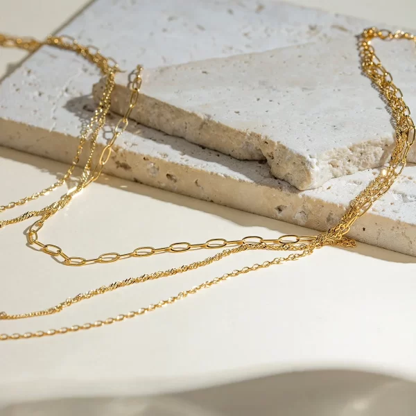 Fashionable 18K Real Gold IP Plated Stainless Steel Paperclip Chain Layer Necklace Zircon Necklace for Women Party Decoration
