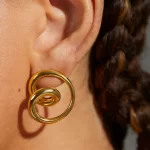 18K PVD Stainless Steel Gold Round Double Hollow Earrings