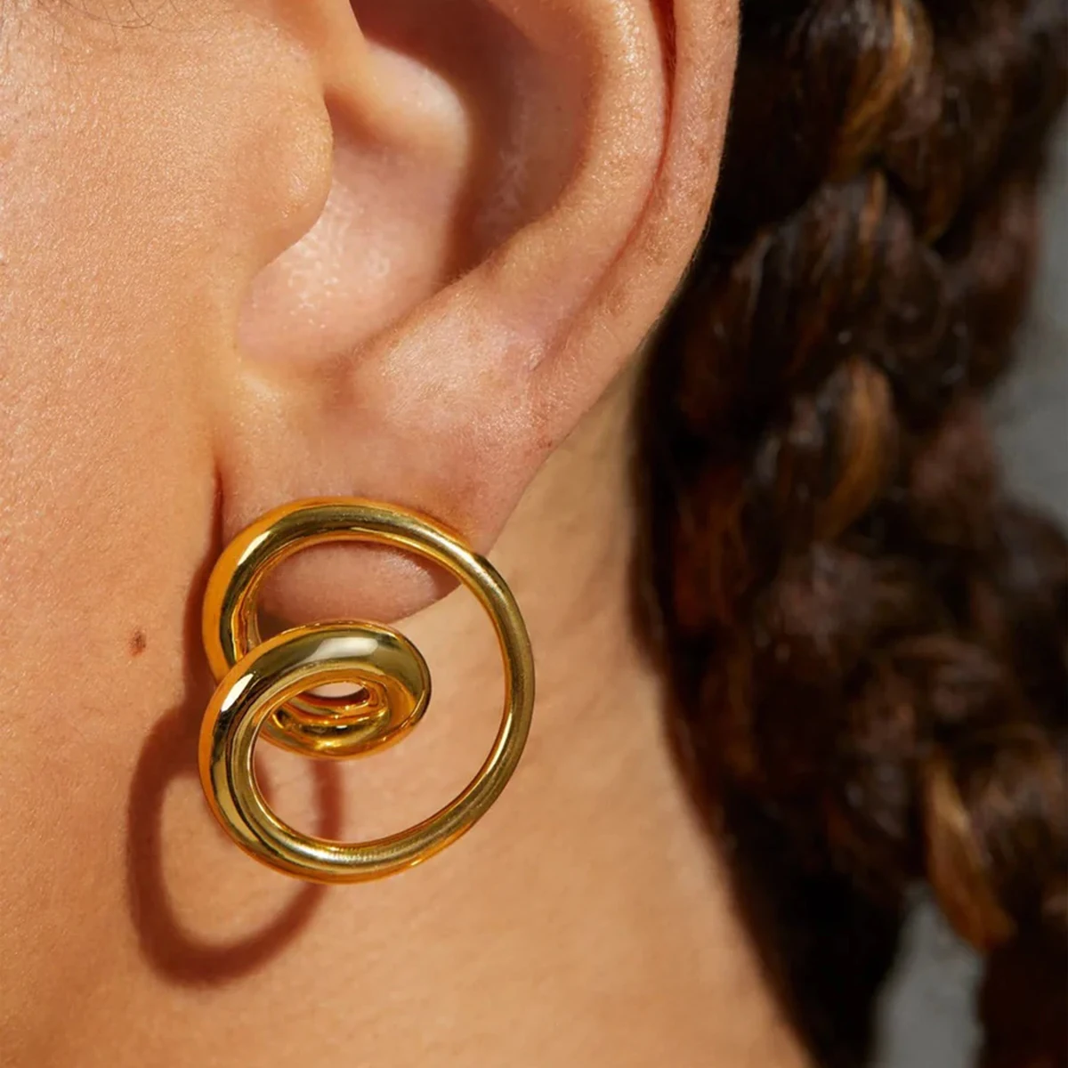 18K PVD Stainless Steel Gold Round Double Hollow Earrings