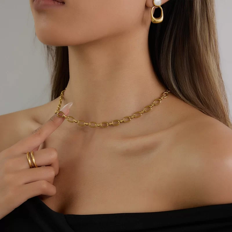 J&D 18k Gold Stainless Steel Two Tone Swivel Link Chain Necklace Fashion Jewelry for Women Stackable - Image 4
