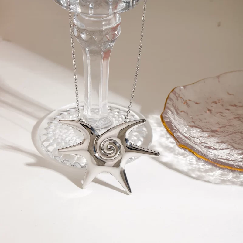 J&D Niche Stainless Steel Starfish Spiral Pendant Necklace Irregular Fine Jewelry with Durable Steel Color - Image 3