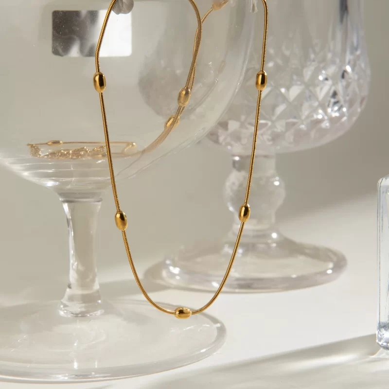 J&D 18k Gold Stainless Steel Bead Chain Round Snake Chain Necklace 41+5cm - Image 3