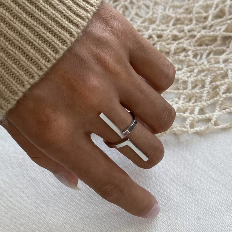 J&D Minimalist Women Jewelry 18K Gold Plated Stainless Steel Exaggerated Geometric Open Adjustable Ring - Image 3