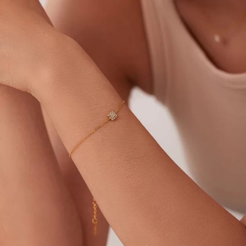 Thin Chain Charm18K Gold Plated Stainless Steel Square Pendant Cubic Zirconia Bracelet Women - Image 3