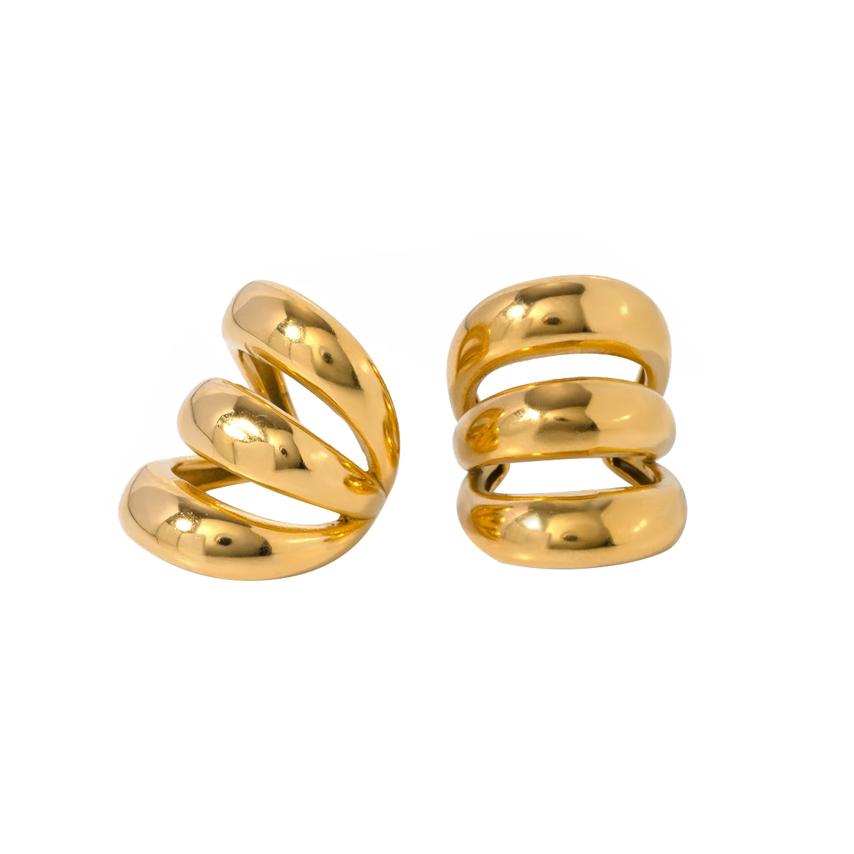 Simple Stainless Steel 18K Gold Plate Cuff Earrings Jewelry for Women Double Layer Ear Cuff