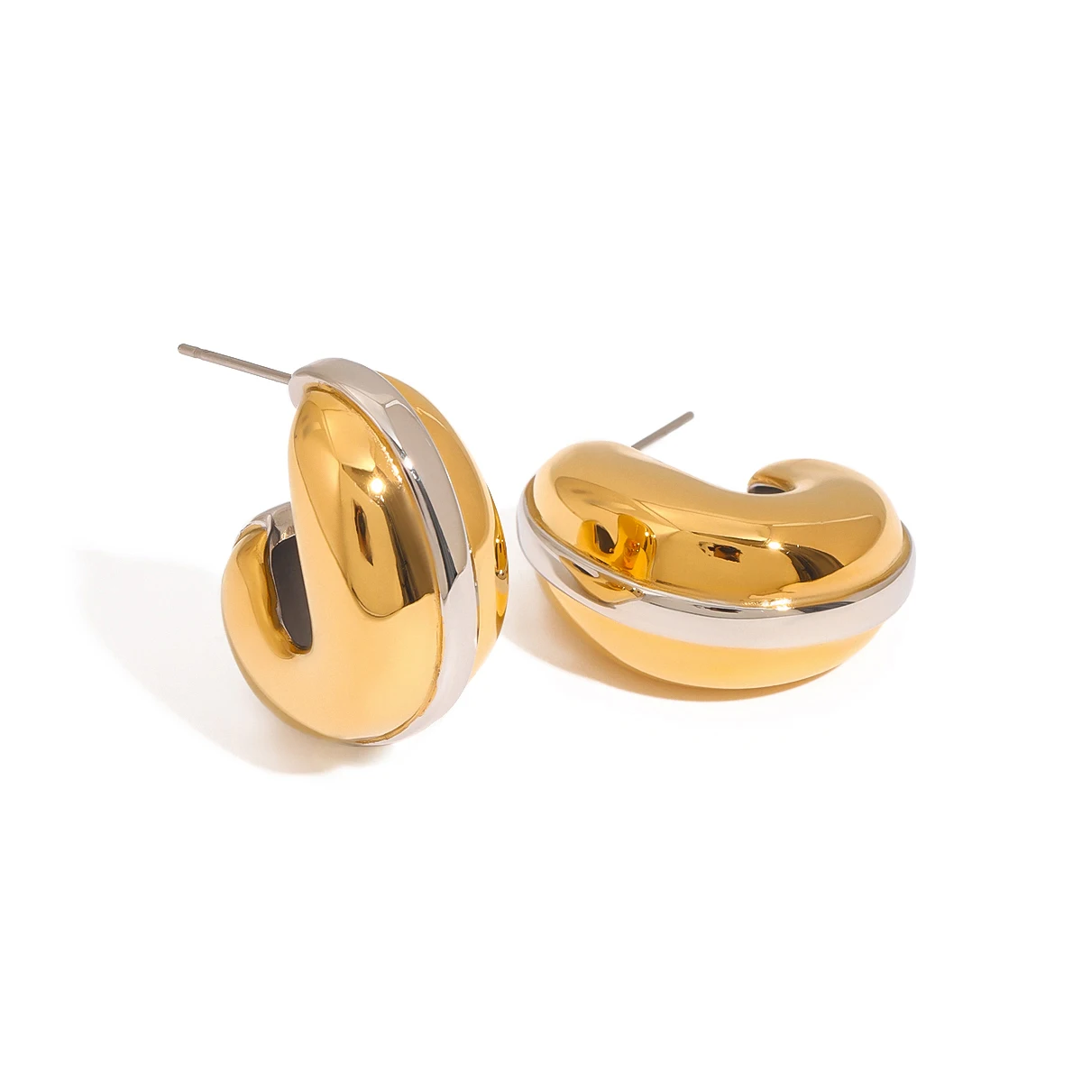 Modern Minimalist 18K Gold Stainless Steel Drop Earrings Simple Smooth Semi-Circular Design Gold Earrings