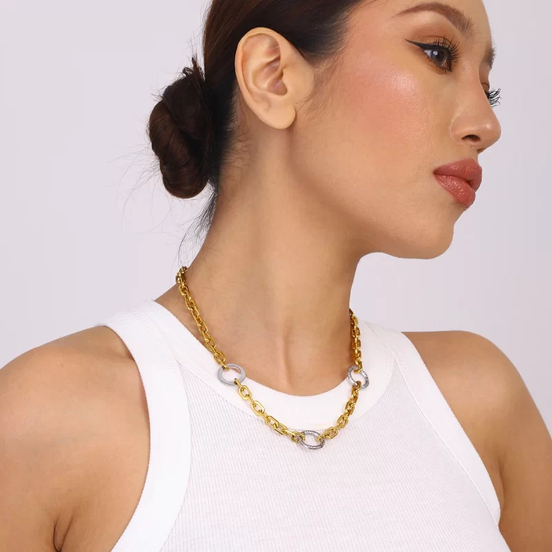 J&D Women's Modern Minimalist Gold Plated Stainless Steel Choker Chain Necklace Trendy Geometric Style for Party - Image 2