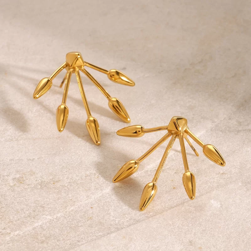 18k Gold Stainless Steel Minimalist Vintage Punk Stud Earrings Geometric Hoop with Arrow and Spike Gothic Fashion Jewelry - Image 4