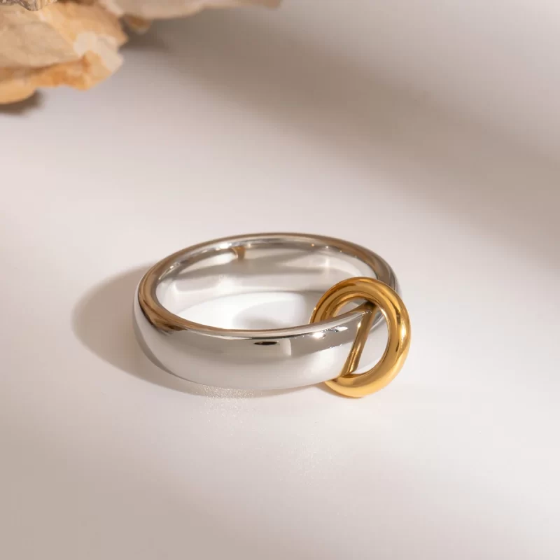 J&D Luxury Chunky Stainless Steel 18K Gold Rings Layered Two Tone Water Drop Zircon Rings - Image 2