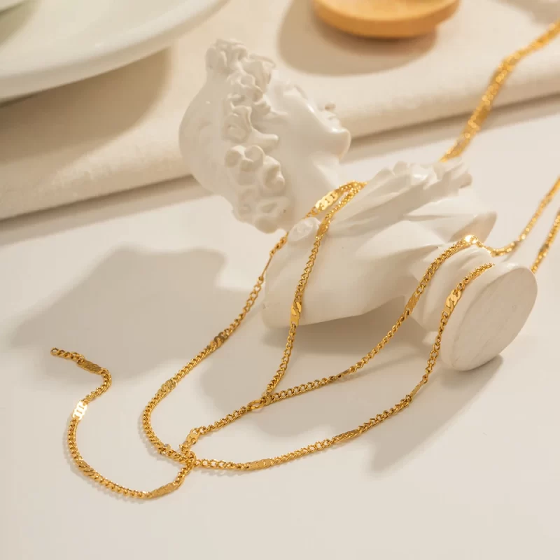 Waterproof Jewelry Simple Chain Necklace Stainless Steel Y Shape Double Layer Chain Necklace for Girls - Image 3