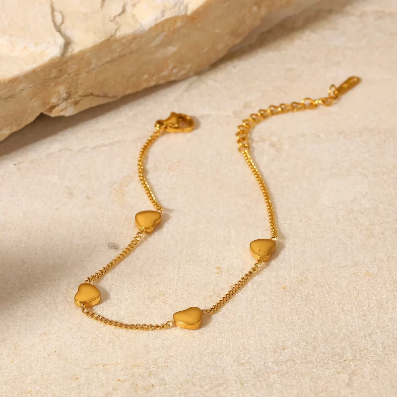 Fine Chain Hearts Charm Bracelet Gift Tarnish Free 18k Gold Plated Simple Jewelry Bracelet for Women - Image 5