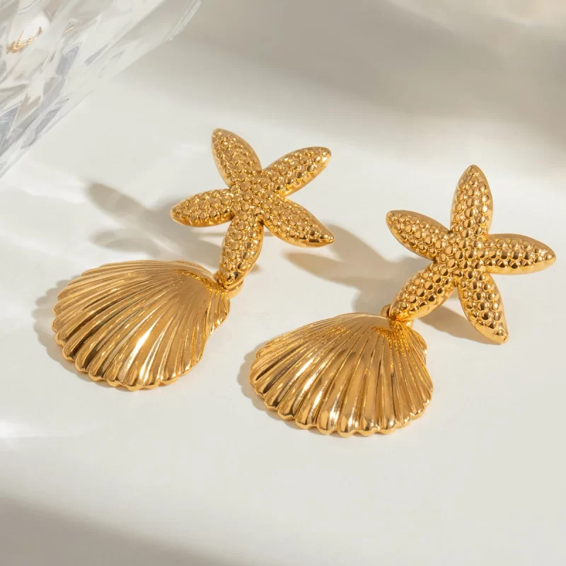Waterproof Stainless Steel Minimalist Jewelry 18k Gold Plated  Shell Star Pendant Earrings for Women - Image 5
