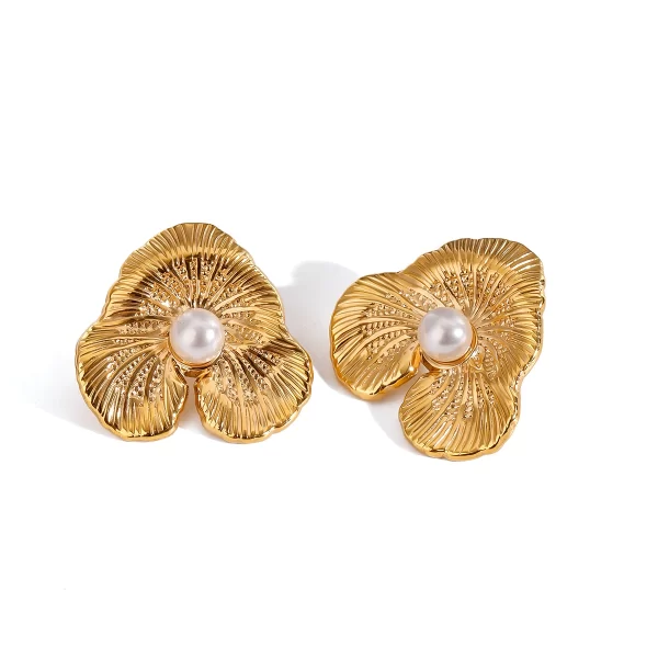 Trendy Waterproof 18K Gold Plated Stainless Steel Jewelry Gift Vintage French Elegant Medieval Ribbed Earrings