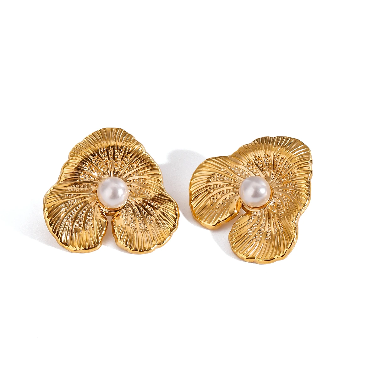 Trendy Waterproof 18K Gold Plated Stainless Steel Jewelry Gift Vintage French Elegant Medieval Ribbed Earrings