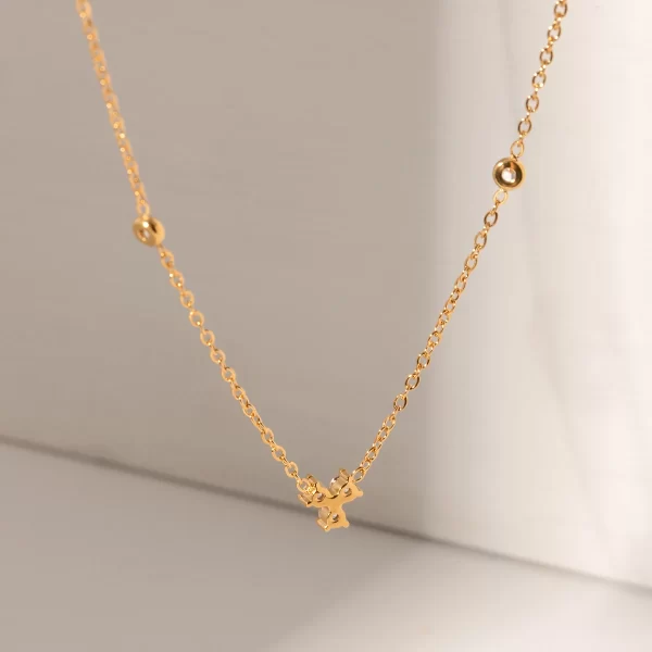 J&D Design 18K Gold Stainless Steel Jewelry Channel Curbic Zircon Triple Pendant Choker Necklace Party