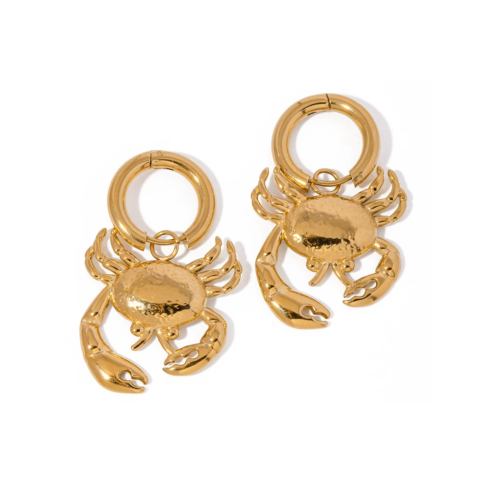 Fashion Chunky 18K Gold Plated 2D Animal Crab Pendant Hoop Huggie Earring Women