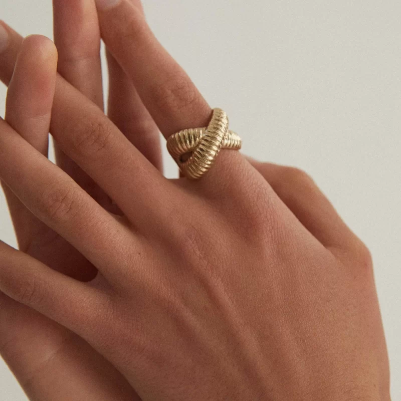 Waterproof 18K Gold Plated Stainless Steel High Shell Shape Cross Double Layered Cute Geometric Open Rings - Image 2