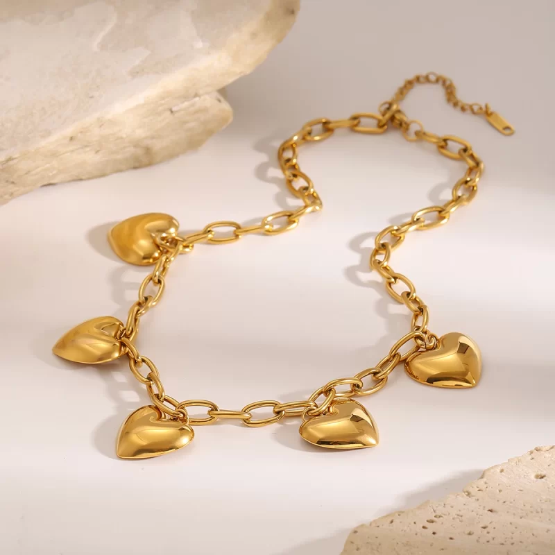 J&D 18k Gold Stainless Steel Paperclip Chain Heart Pendant Necklace 40+5cm With High Polish Love Design - Image 2