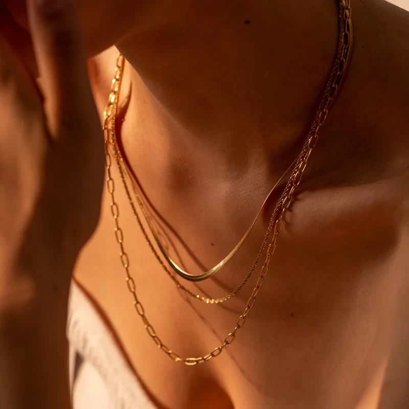 J&D New Arrival Stainless Steel Simple Design Minimalist Chain Layered Necklace Set for Women - Image 5