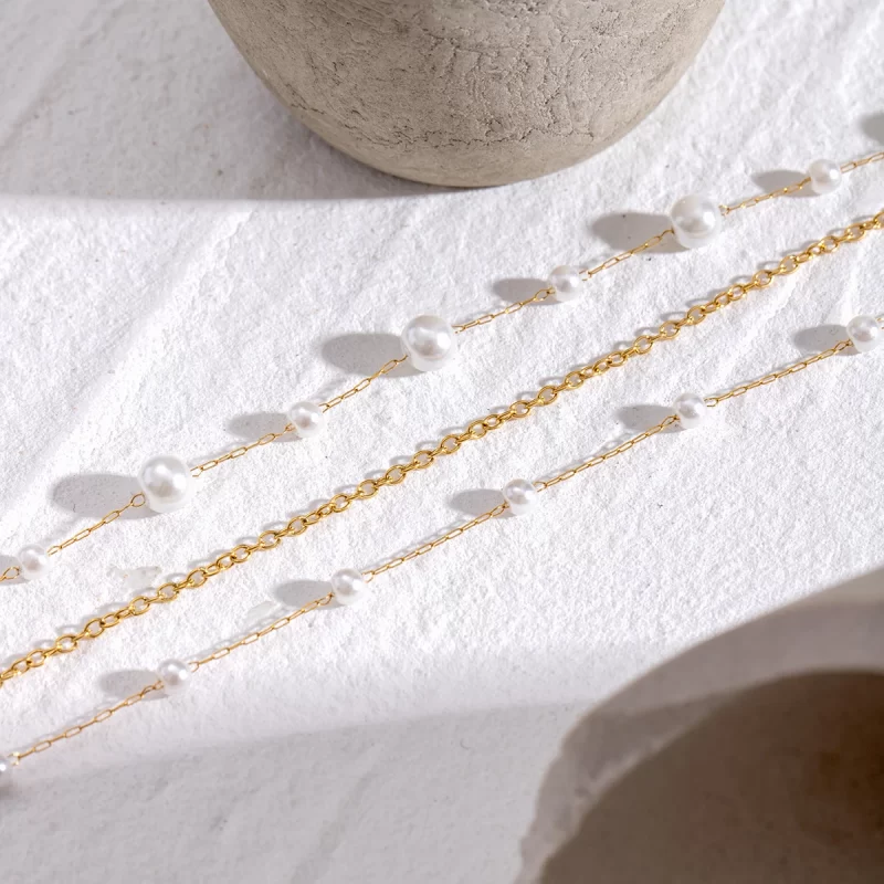 18K Gold Stainless Steel Pearl Three-layer Necklace - Image 3
