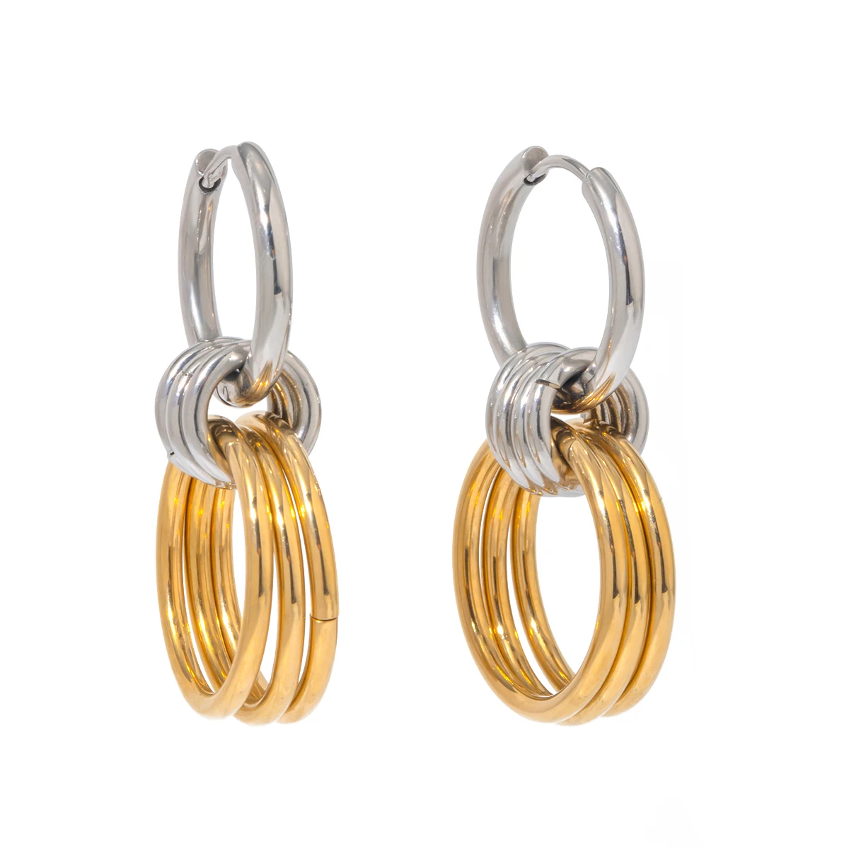18K Stainless Steel PVD Plated Gold and Silver Color Matching Polished Steel Hanging Earring Two Tone Color for Women