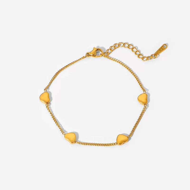 Fine Chain Hearts Charm Bracelet Gift Tarnish Free 18k Gold Plated Simple Jewelry Bracelet for Women
