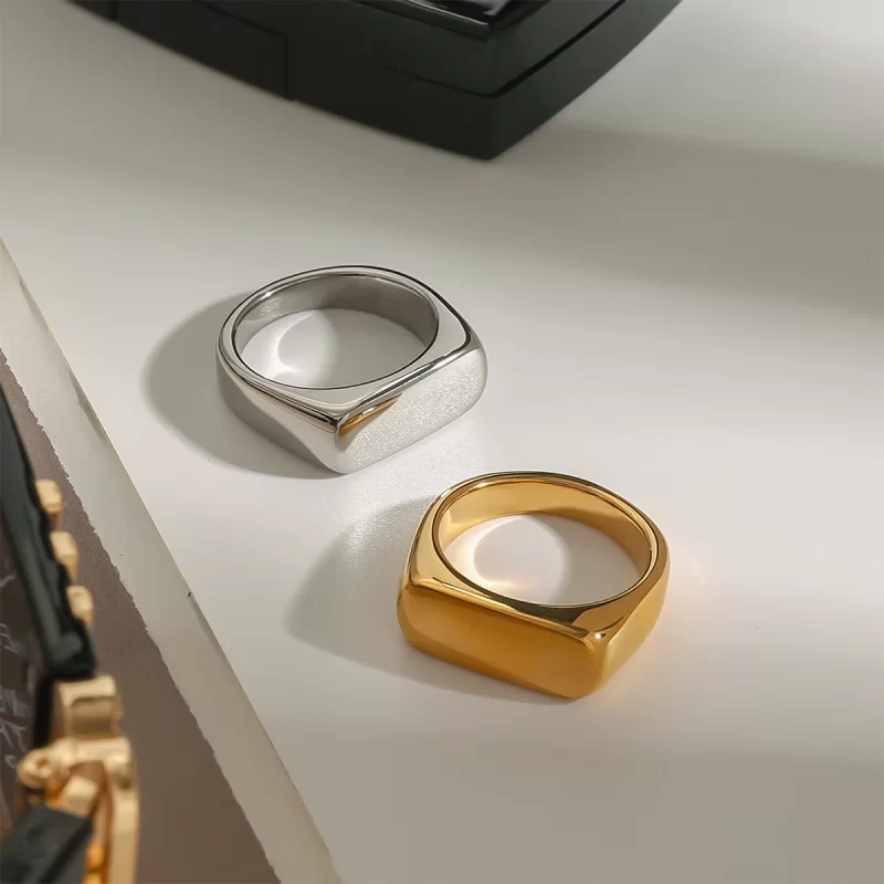 J&D Sleek Glossy Ring Simple Elegant Design 18K Gold Stainless Steel Minimalist Fashion Ring - Image 3