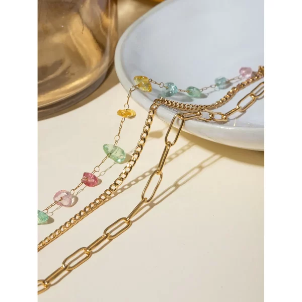 J&D Hot Waterproof 18K Real Gold IP Plated Stainless Steel Layer Necklace Glass Pearl Natural Stone Necklace Holiday Decoration