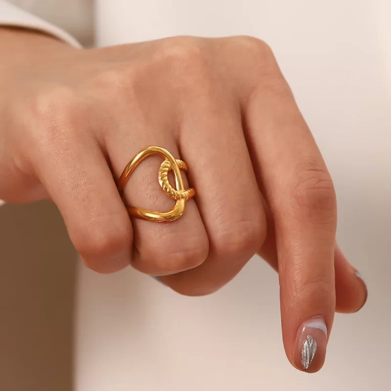 Waterproof 18k Gold Plated Stainless Steel Jewelry Adjustable Twist Charm Opening Rings for Women - Image 2