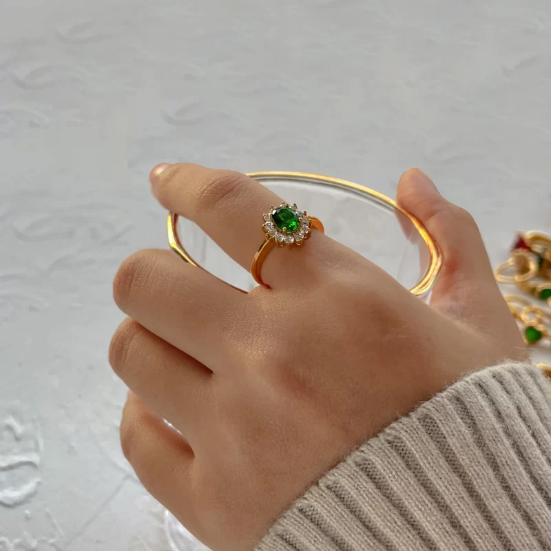 Exclusive Shiny Cubic Zircon Stacking Evil Eyes Flower Waterdrop 18K Gold Plated Stainless Steel Opening Rings - Image 2