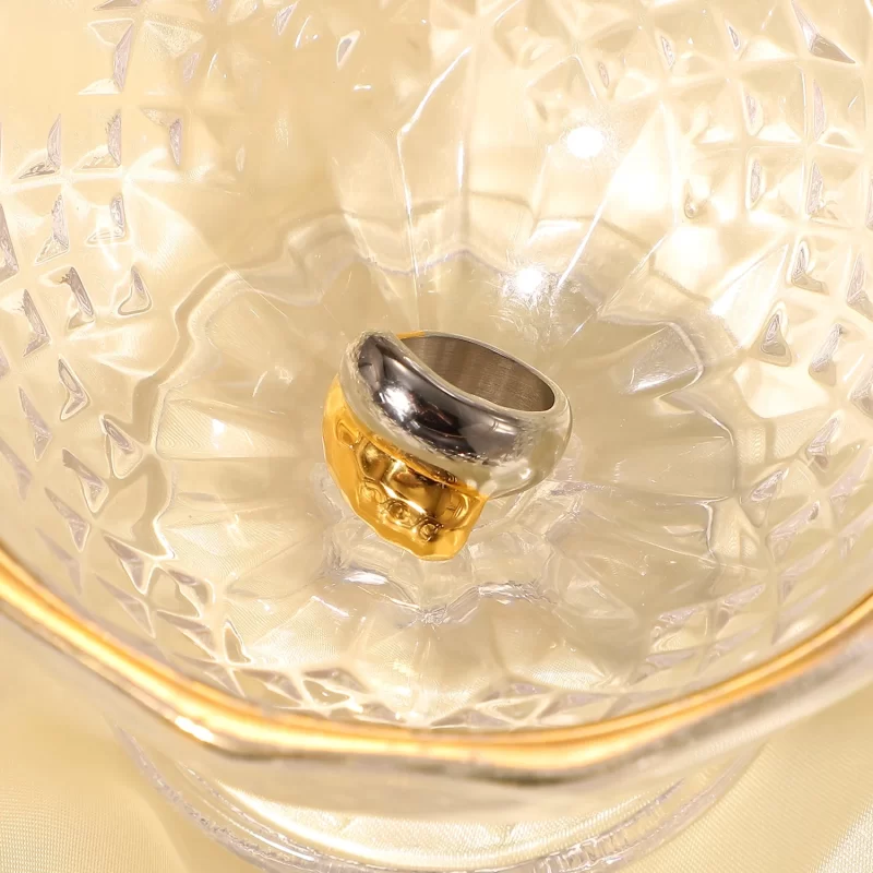 J&D Luxury Chunky Stainless Steel 18K Gold Rings Layered Two Tone Water Drop Zircon Rings - Image 3