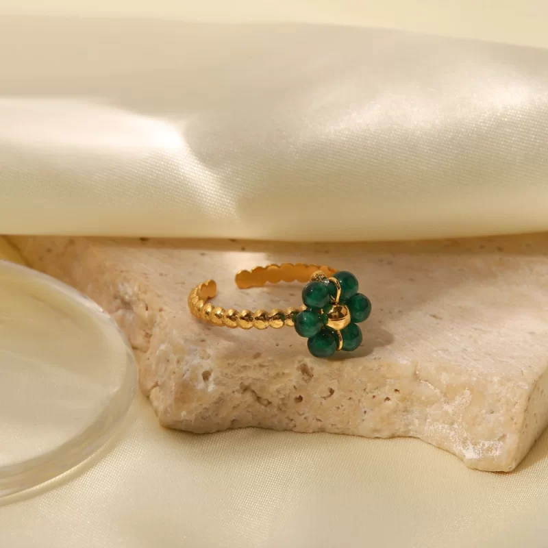 Green Sunflower Natural Stone18K Gold Plated Stainless Steel Adjustable Rings Dainty Fashion Jewelry Rings - Image 5