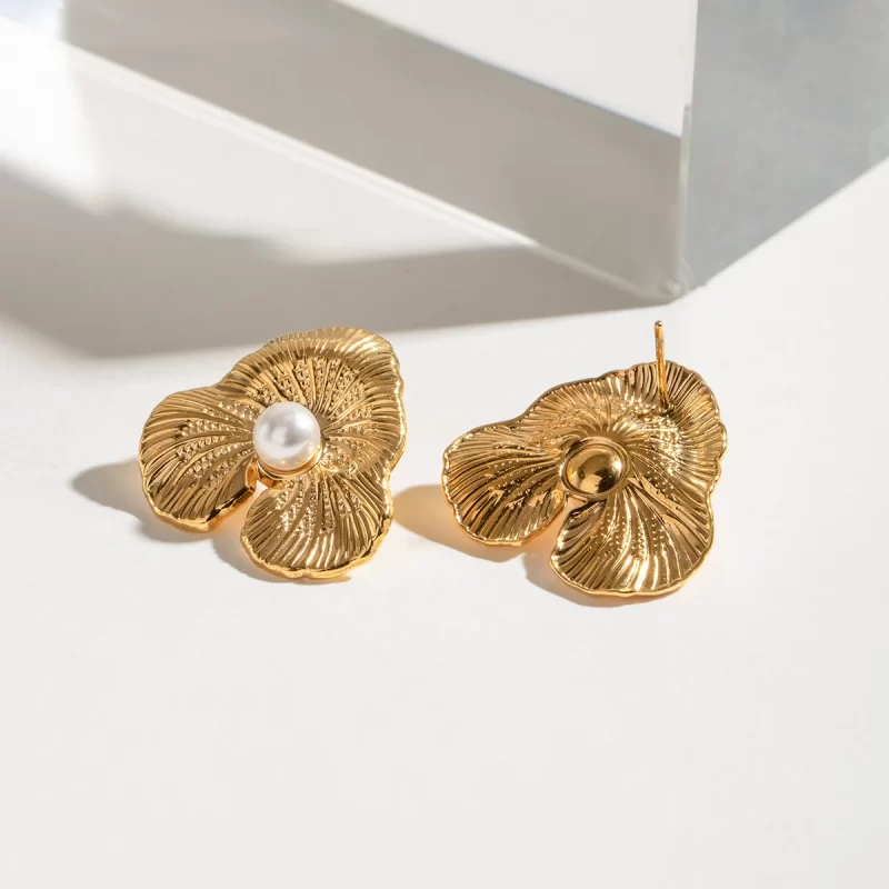 Trendy Waterproof 18K Gold Plated Stainless Steel Jewelry Gift Vintage French Elegant Medieval Ribbed Earrings - Image 4