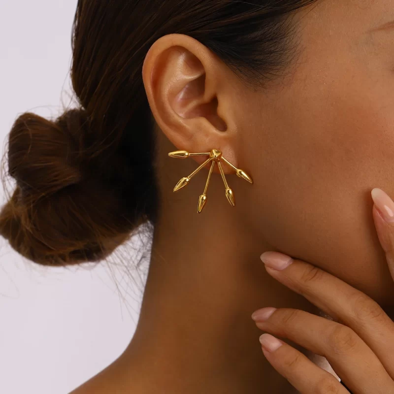 18k Gold Stainless Steel Minimalist Vintage Punk Stud Earrings Geometric Hoop with Arrow and Spike Gothic Fashion Jewelry - Image 2