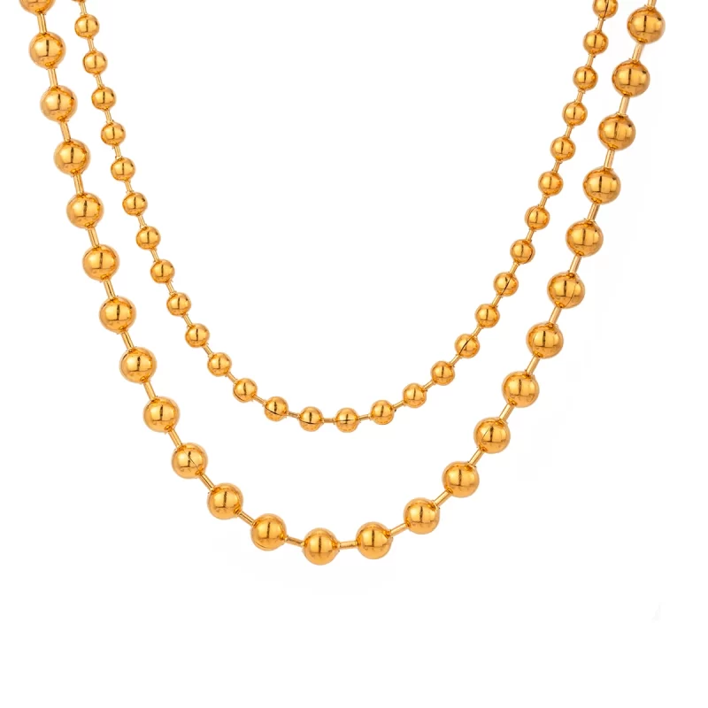 J&D 18K Gold Stainless Steel Beaded Double Layer Necklace Adjustable 38 41cm - Image 2