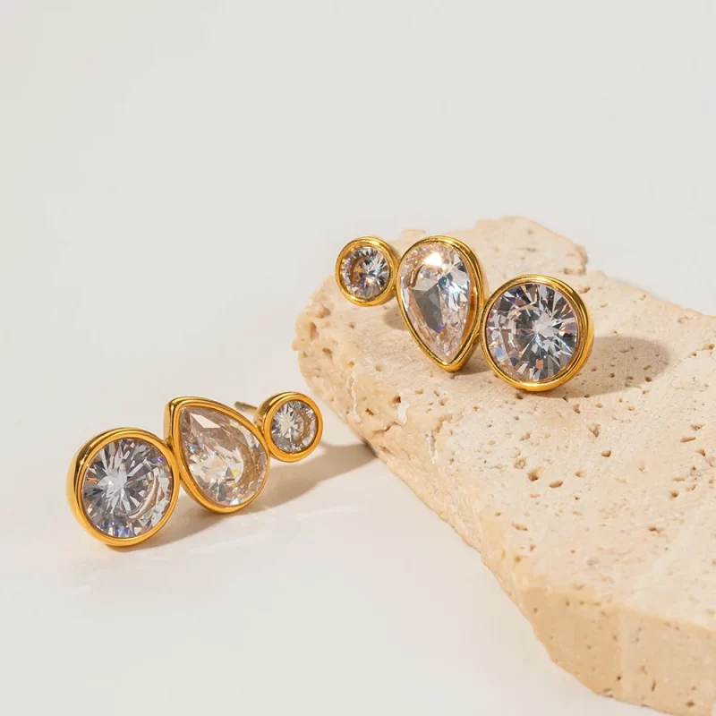 Dainty Jewelry 18K Gold Plated CZ Earring Stainless Steel Cubic Zirconia Pave Drop Stud Earring for Women - Image 3