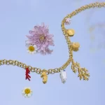 J&D Spring Summer Charm Collection Ocean Series 18K Gold Plated Stainless Steel Necklace with Pearl Flower Charms Jewelry