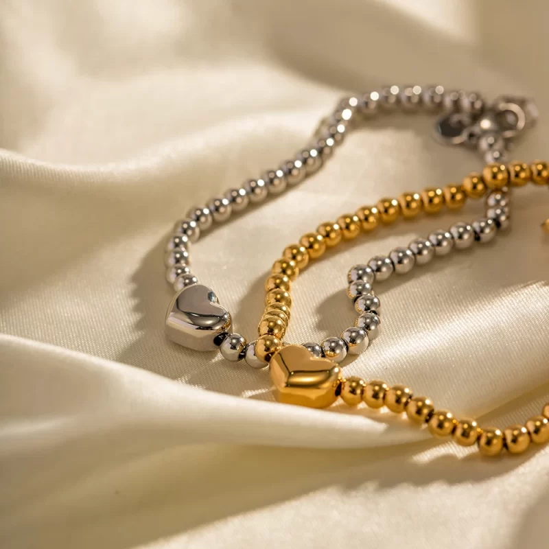 Stainless Steel 16K Gold Heart Beaded Bracelet for Girls Women - Image 5