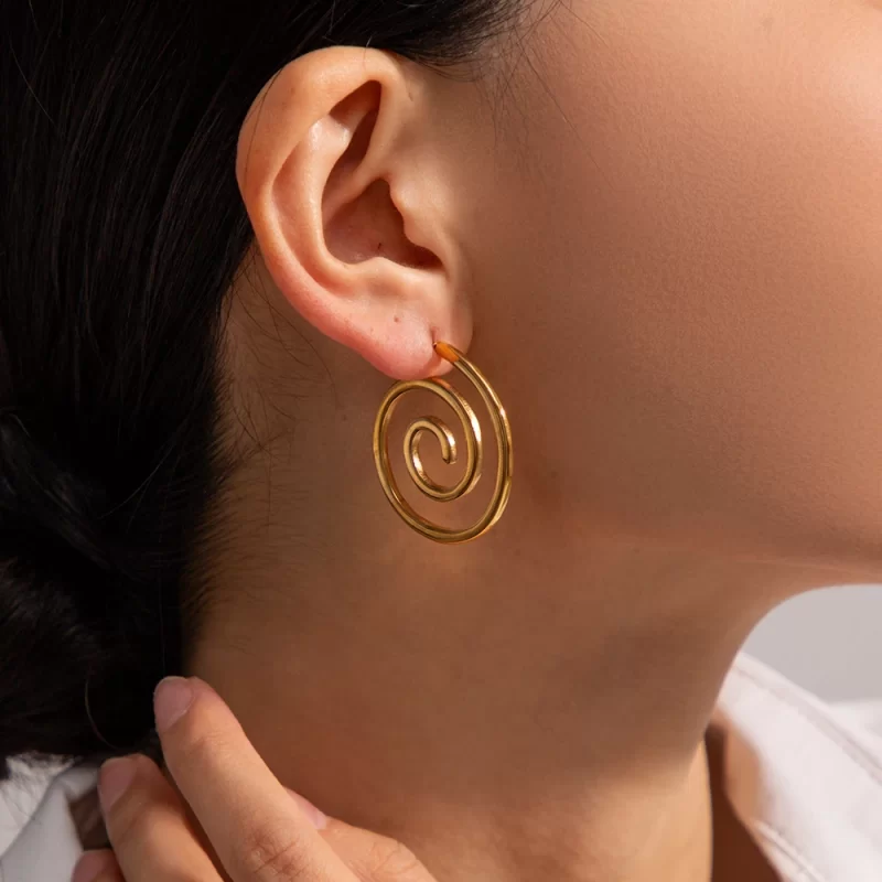 Punk Screw Stud Earring 18K Gold Plated Stainless Steel Circle Shape Hammer J&D Design Drop Earring for Women - Image 3
