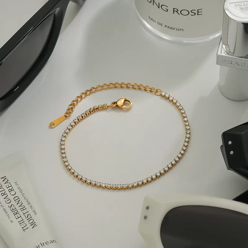 J&D Luxury 18K Gold Stainless Steel Tennis Chain 2MM Zircon Stone Bracelet Stylish Sports Casual Fashion Charm - Image 5