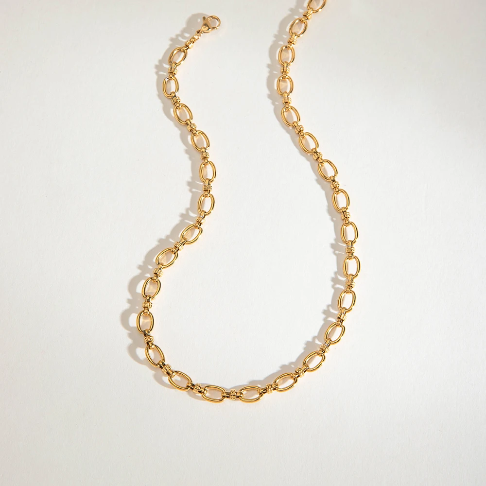 J&D 18k Gold Stainless Steel Two Tone Swivel Link Chain Necklace Fashion Jewelry for Women Stackable