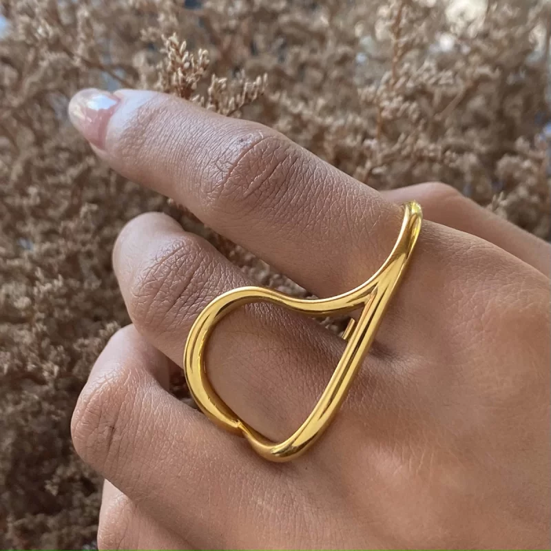 J&D Curved Double Finger Ring 18k Stainless Steel Fashion Jewelry Statement Simple Rings - Image 2