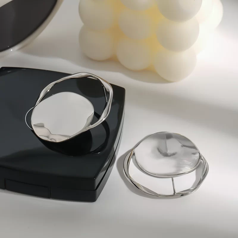 Stainless Steel Oversized Polished Bold Statement Fashion Jewelry Hollow Round Hoop Earrings - Image 4