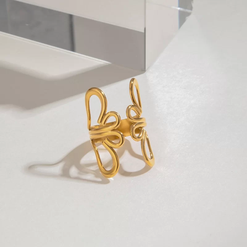 Holiday Style 18K Gold Stainless Steel Irregular Flower Hollow Adjustable Open Ring - Image 4