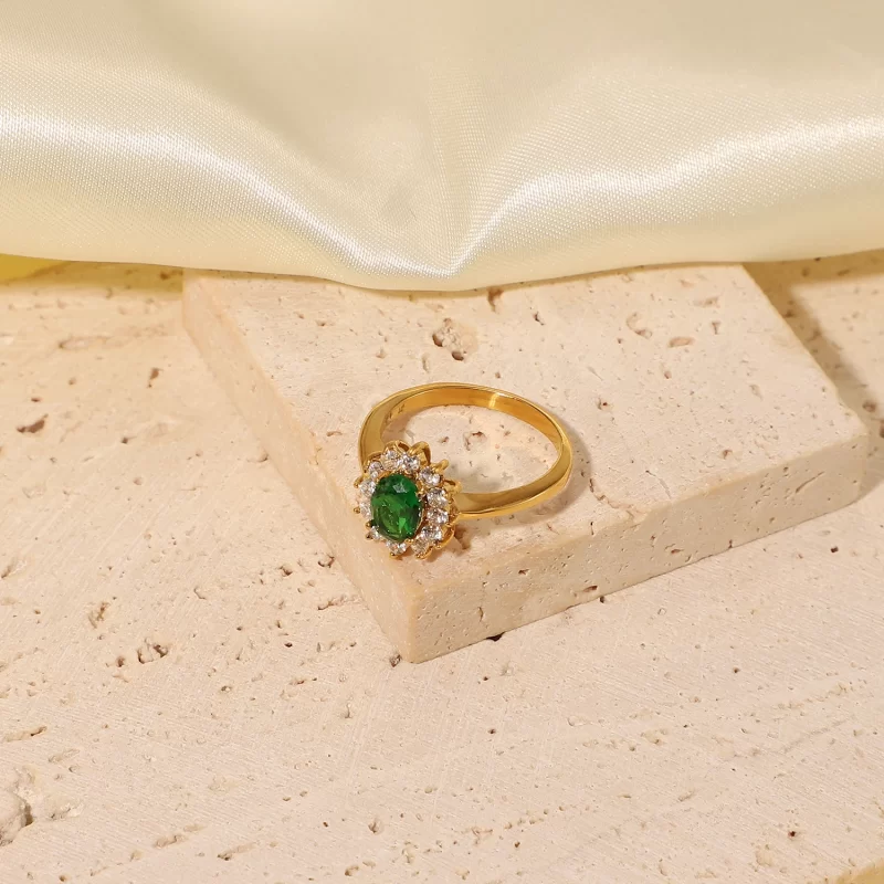 Exclusive Shiny Cubic Zircon Stacking Evil Eyes Flower Waterdrop 18K Gold Plated Stainless Steel Opening Rings - Image 3